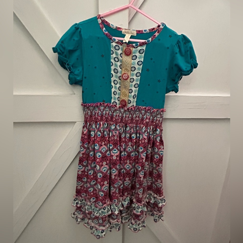 Matilda Jane Teal, Coral, & Yellow Smocked Sundress with Puff Cap Sleeves- Sz 8 - Picture 16 of 16